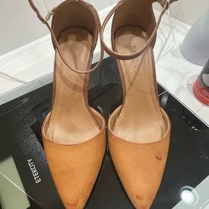 Bamboo Tan Ankle Strap Heels Pumps D’Orsay Sz 7